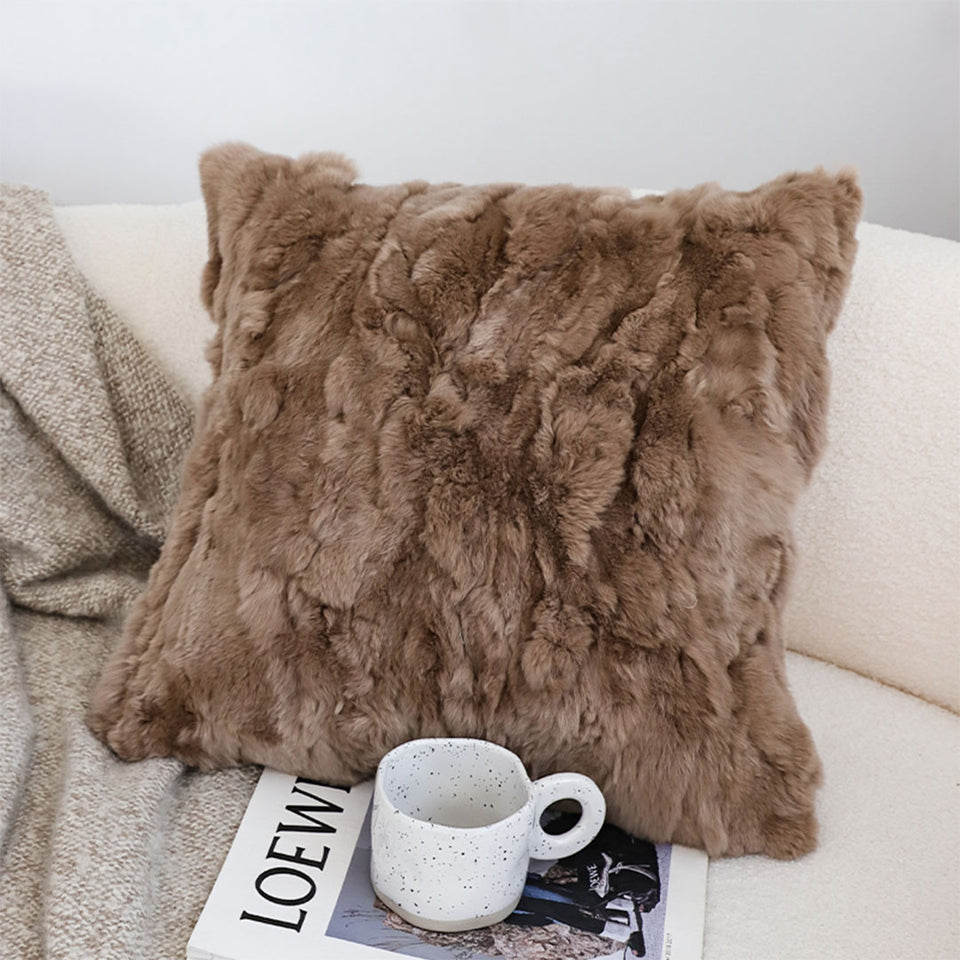 SOGA 50cm Luxurious Taupe Faux Fur Plush Textured Throw Pillow