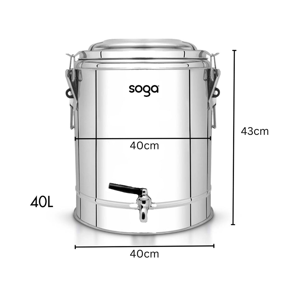 SOGA 40L Stainless Steel Insulated Stock Pot Dispenser