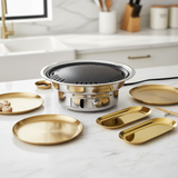 SOGA Kitchenware Bundle – Gold Nordic Plate Set, 23cm Grilling Plate & Portable Charcoal BBQ Grill