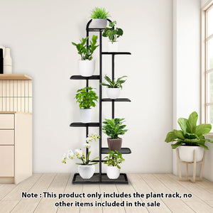 SOGA 7 Tier 8 Pots Black Metal Plant Stand Flowerpot Display Shelf Rack Indoor Home Office Decor