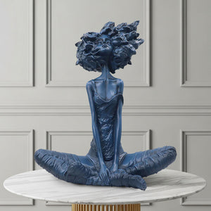 SOGA 59cm Blue Resin Sculpture Abstract Yoga Girl Design for Home Decor