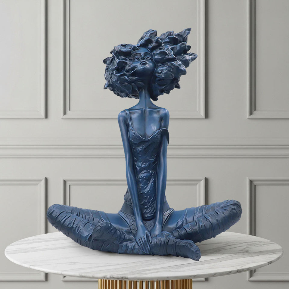SOGA 59cm Blue Resin Sculpture Abstract Yoga Girl Design for Home Decor