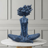 SOGA 59cm Blue Resin Sculpture Abstract Yoga Girl Design for Home Decor