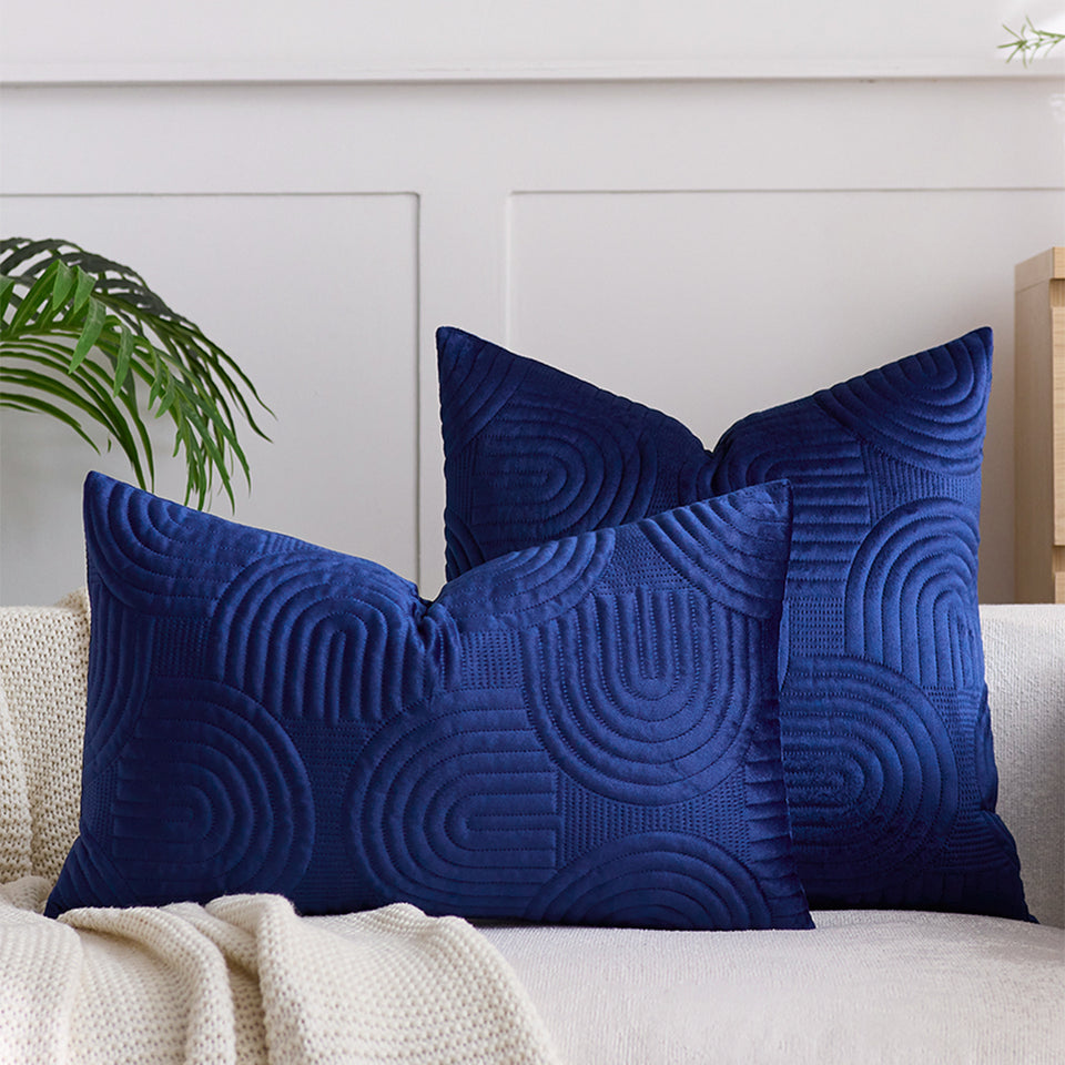 SOGA 2X 30cm Blue Textured Geometric Pattern Decorative Throw Pillow