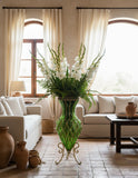 SOGA 67cm Green Glass Tall Floor Vase with Metal Flower Stand