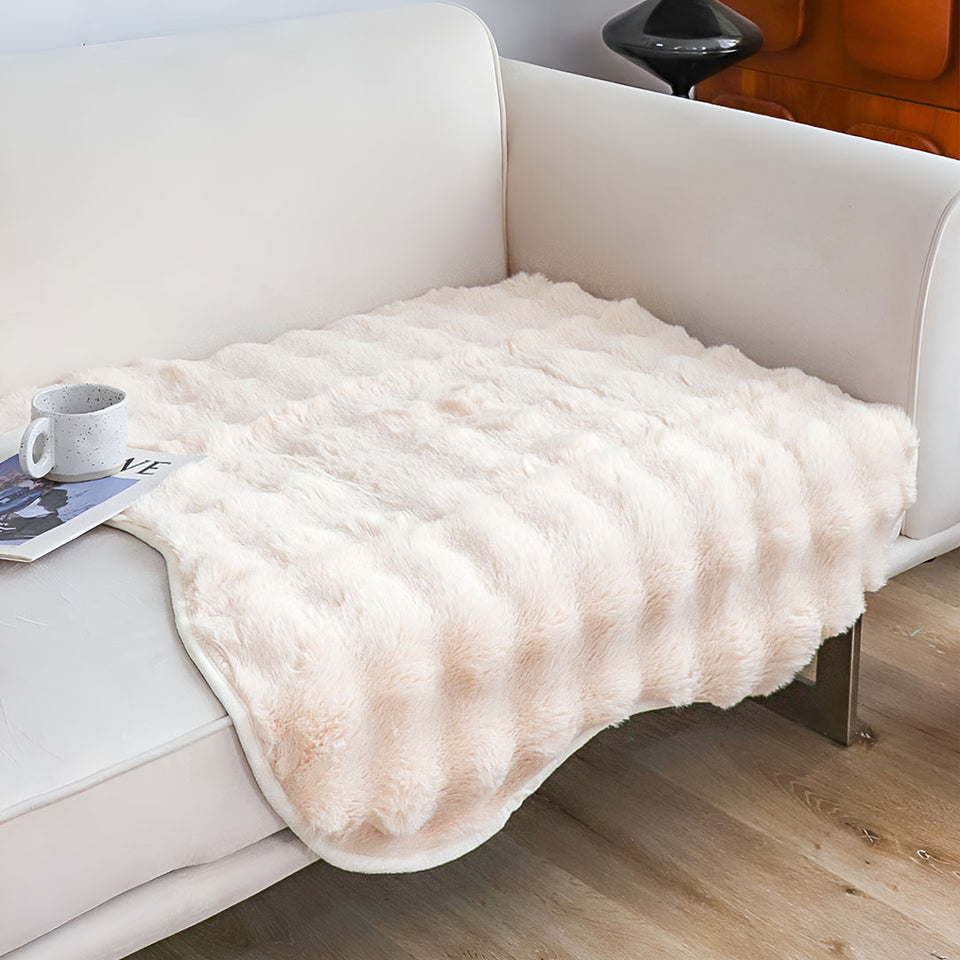 SOGA One-seater Cream Faux Fur Throw Blanket 90x90cm Polyester