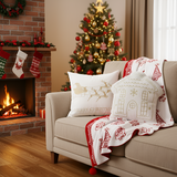 SOGA Christmas Bundle – Red Christmas Tree Fleece Throw & White Festive Holiday Pillows