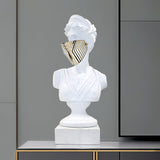 SOGA 45cm White Classical Bust Sculpture Resin with Gold Striped Mask for Modern Home Decor