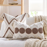 SOGA 2X Boho Tufted Cushion 30x50cm Tassel White Brown Circle Decorative Throw Pillow