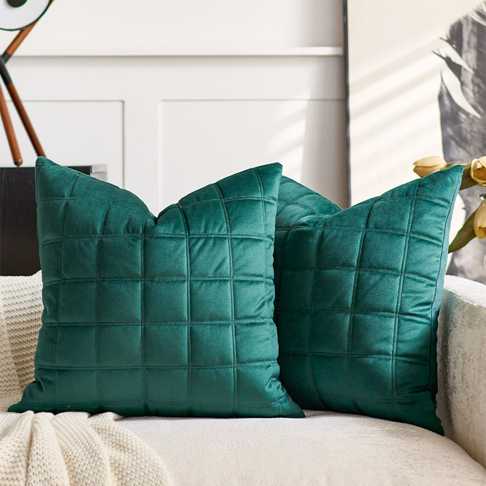 SOGA 2X Quilted Cushion 50cm Emerald Green Grid Pattern Soft Padded Decorative Throw Pillow