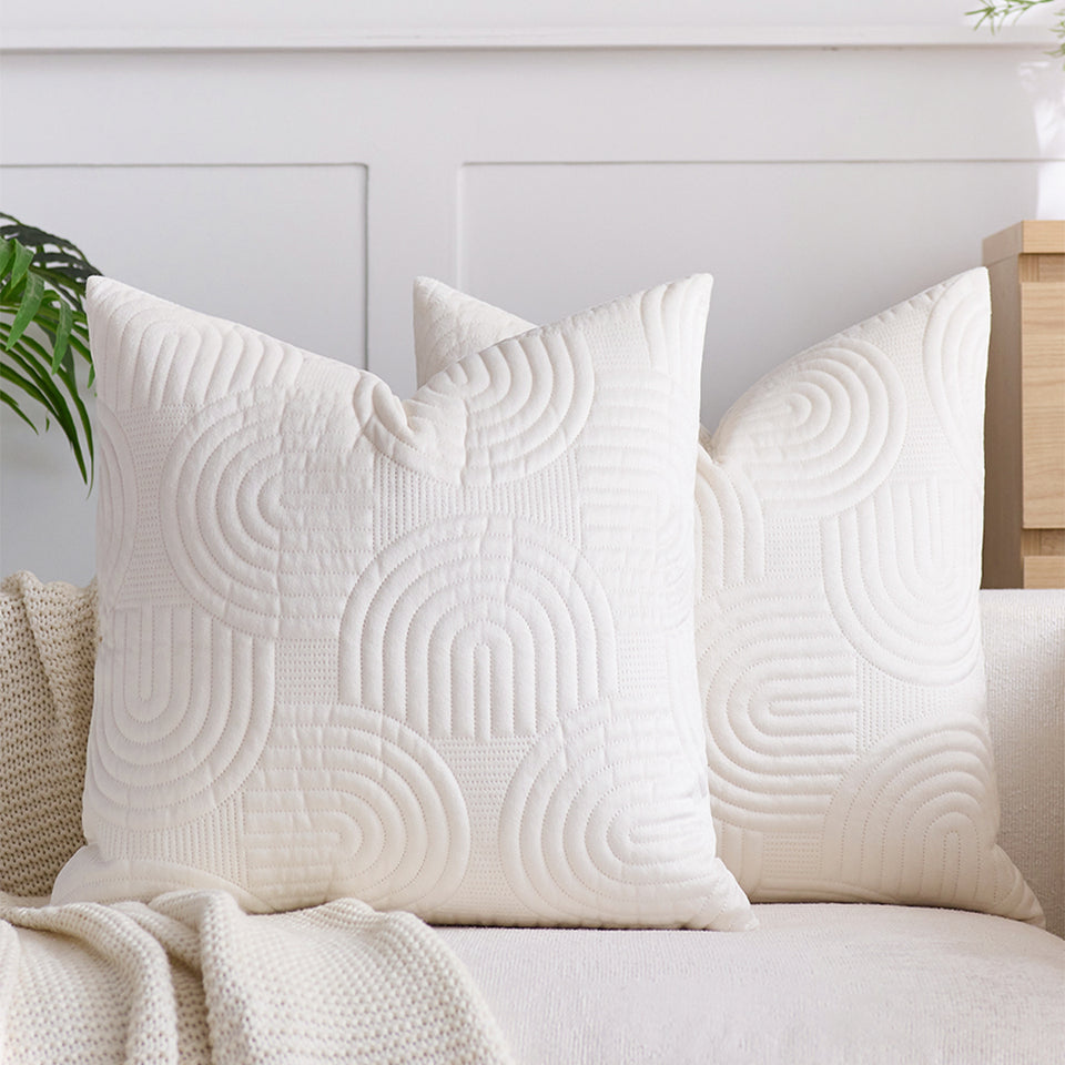 SOGA 2X 50cm White Textured Geometric Pattern Decorative Throw Pillow