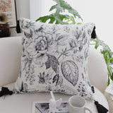 SOGA 2X 50cm Throw Pillow  Black and White Elegant Floral Print with Tassel Accents Home Decor