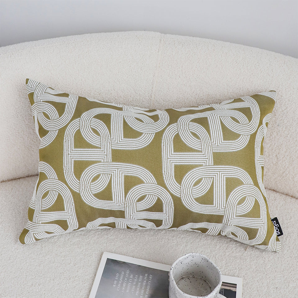 SOGA 2X 35cm Artistic Olive Green White Geometric Pattern Throw Pillow