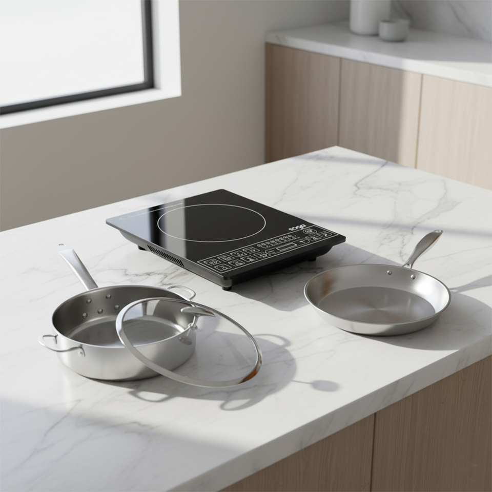 SOGA Kitchenware Bundle – Smart Induction Cooktop, 30cm Saucepan & 28cm Fry Pan