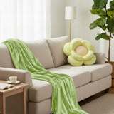 SOGA Home & Living Bundle – Green Double Flower Cushion & Acrylic Knitted Throw Blanket