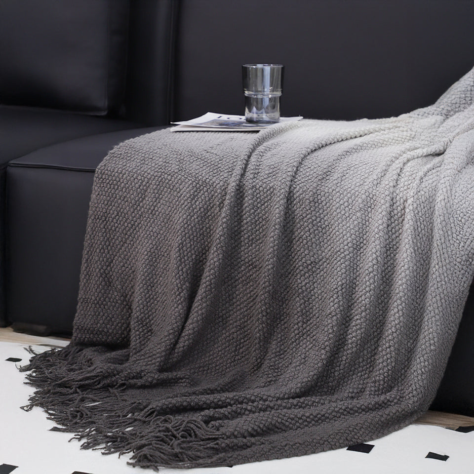 SOGA 2X 127x170cm Star Grey Blanket – Gradient Tassel Throw for Cozy Home Comfort