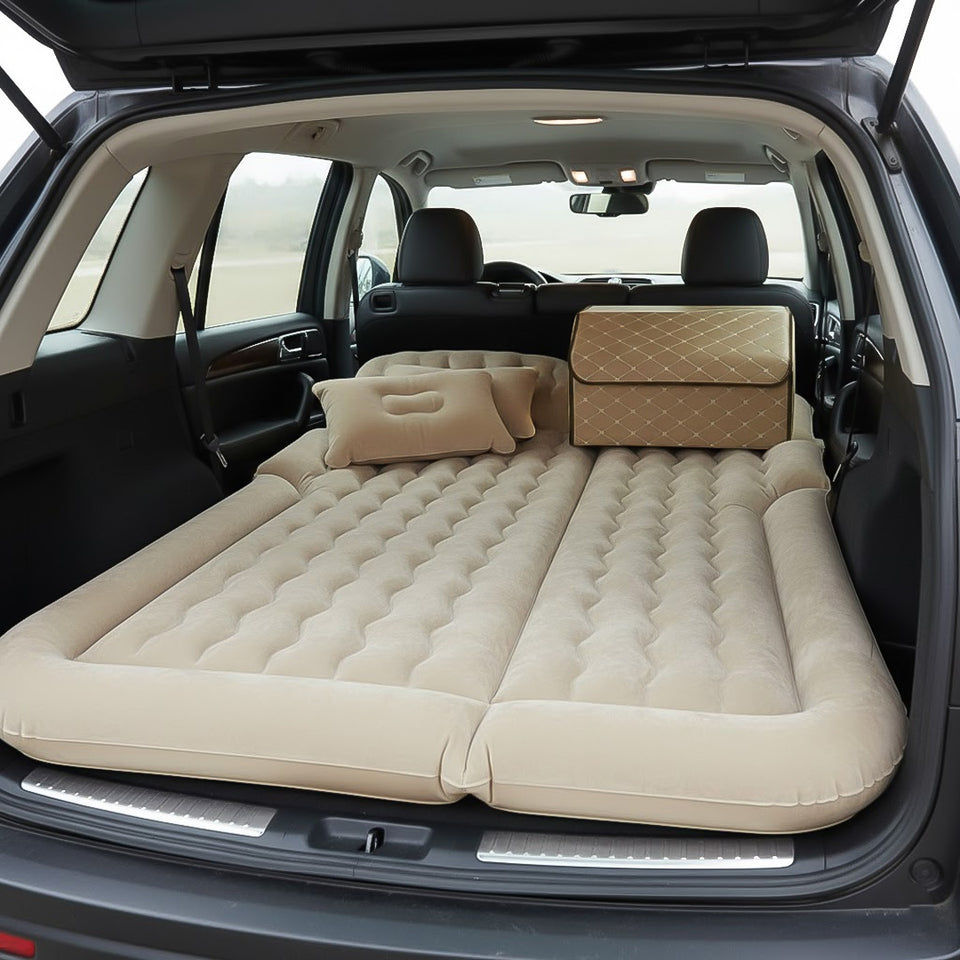 SOGA Car Bundle – Beige Leather Collapsible Trunk Organizer & Inflatable Boot Mattress