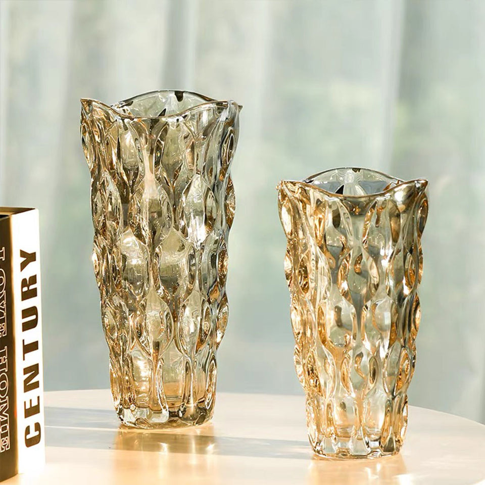 SOGA 29.8cm Golden Amber Glass Crystal Vase Elegant Modern Home Decor