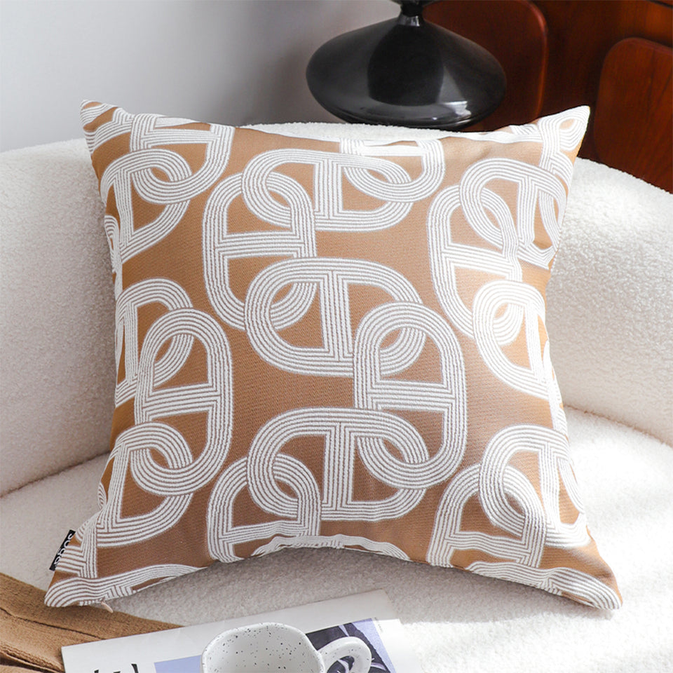 SOGA 2X 50cm Artistic Camel Brown White Geometric Pattern Throw Pillow