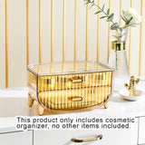 SOGA 2 Tier Golden Yellow Multifunctional Countertop Cosmetic Storage Makeup Skincare Holder Jewelry Cabinet Bathroom Desk Drawer Vanity Organiser