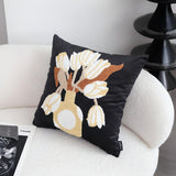 SOGA 45cm Black White Gold Floral Vase Embroidered Throw Pillow