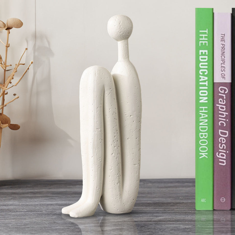 SOGA 10x28cm Ornament Modern Stickman Art Sculpture Minimalist Resin Statue Round Head for Home Decor and Bookend