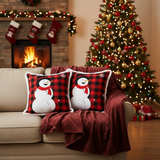SOGA Christmas Bundle – 2 Red Snowman Holiday Pillow & Burgundy Striped Cozy Throw Blanket