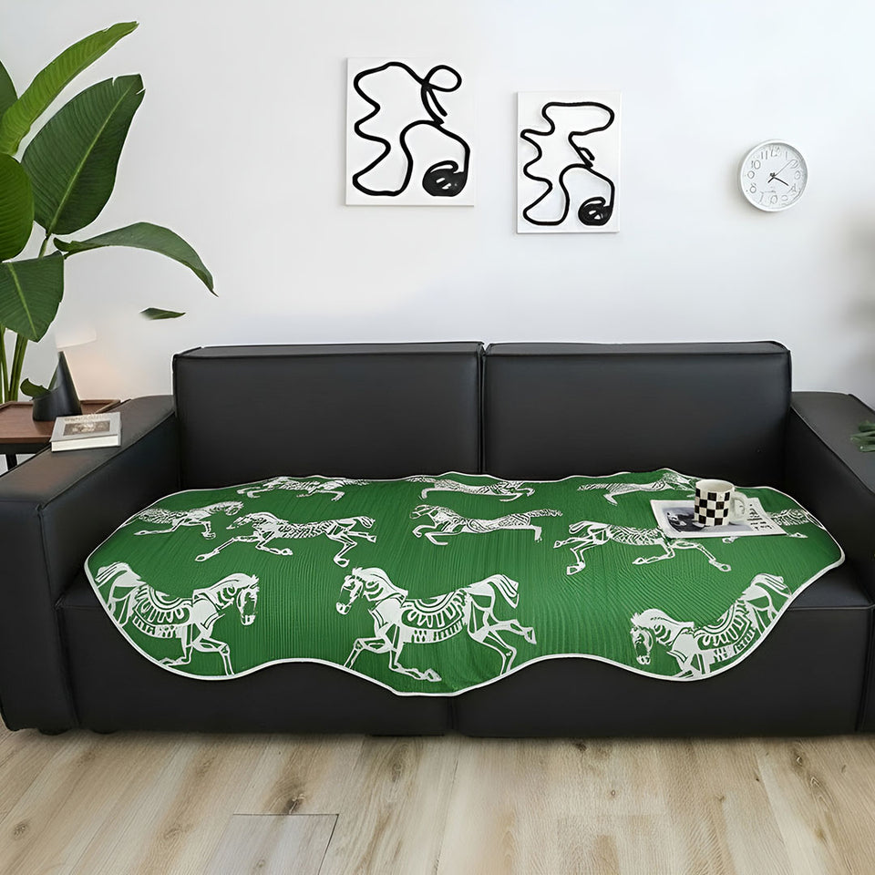 SOGA Two-Seater Green Horse Print 90x180cm Throw Blanket Sofa Cover