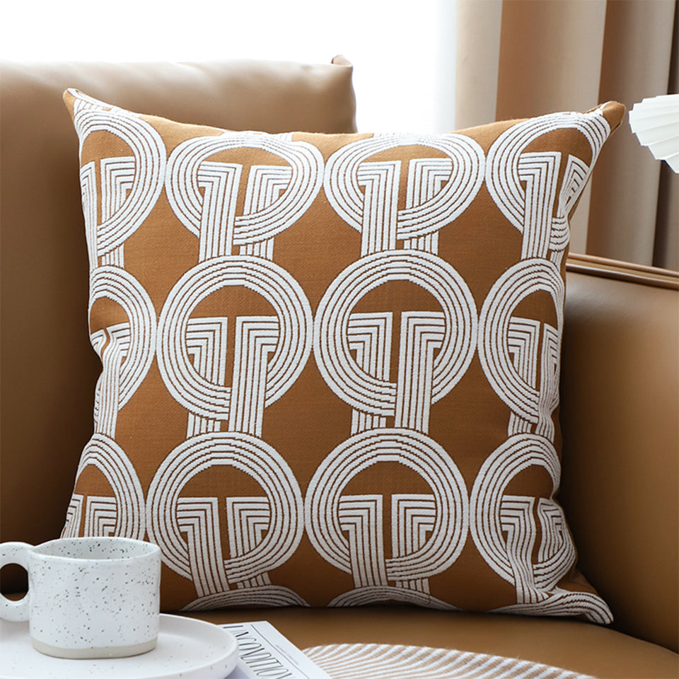 SOGA 50cm Throw Pillow Brown Circular Chain Jacquard  Decorative Square for Home Decor