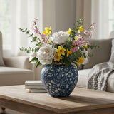 SOGA 21x22cm Blue Small Ceramic Flower Vase Elegant Living Room Home Decor