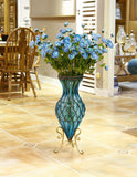 SOGA 67cm Blue Glass Tall Floor Vase with Metal Flower Stand