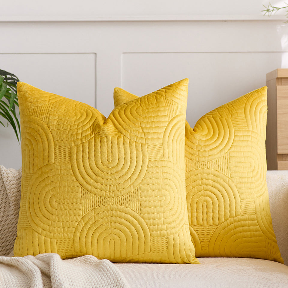 SOGA 2X 50cm Yellow Textured Geometric Pattern Decorative Throw Pillow