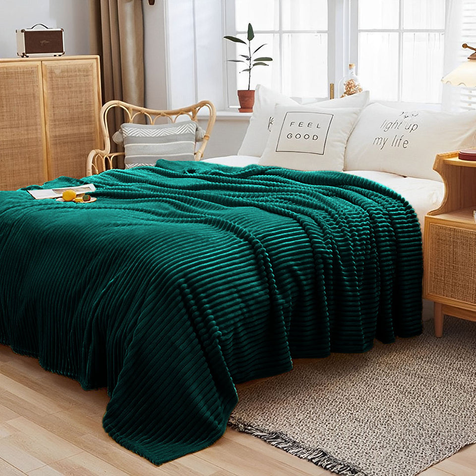 SOGA 2X Dark GreenThrow Blanket Warm Cozy Striped Pattern Thin Flannel Coverlet Fleece Bed Sofa Comforter