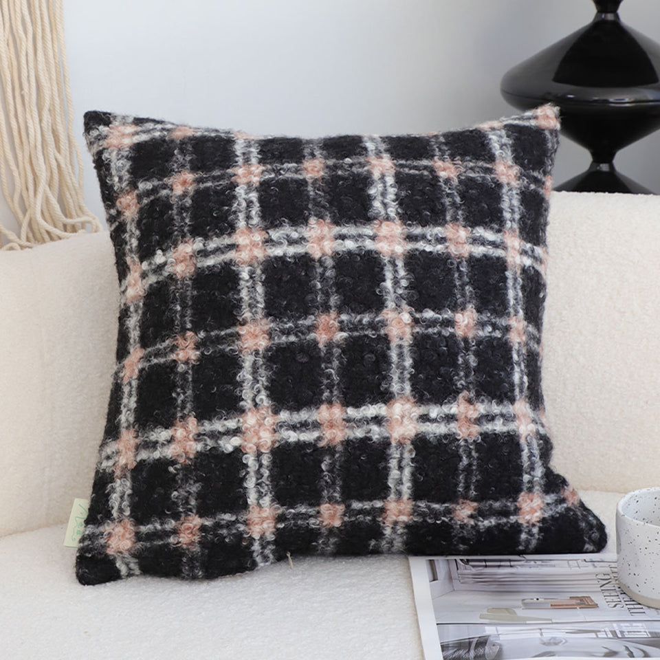 SOGA 50cm Modern Plaid Pattern Blush Pink Gray Decorative Throw Pillow