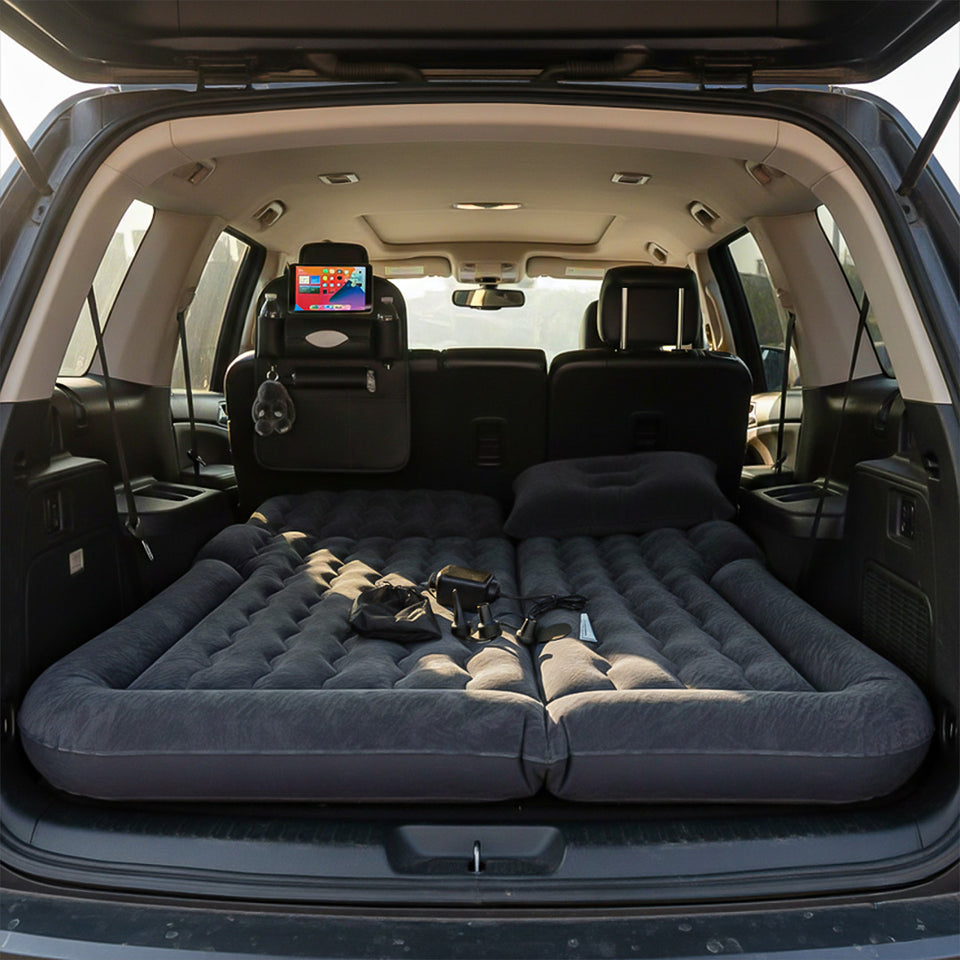 SOGA Car Bundle – Black Leather Back Seat Storage Organizer & Inflatable Boot Mattress