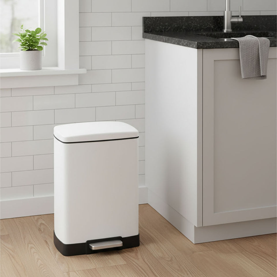 SOGA 4-Pack 12L White Stainless Steel Foot Pedal Trash Bin
