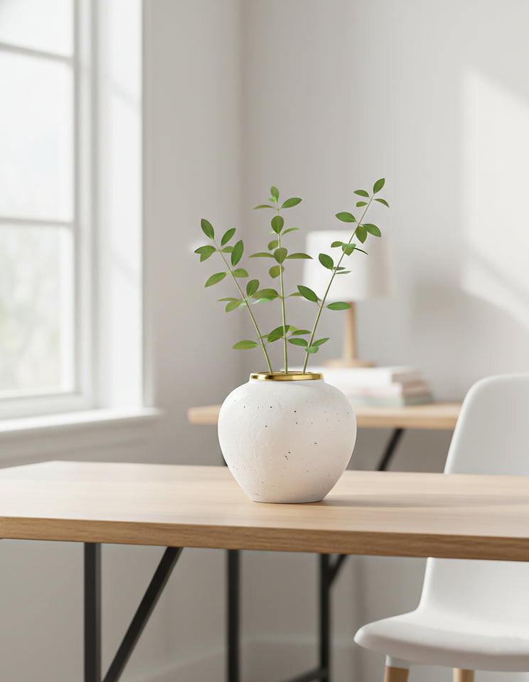 SOGA 21x22cm Plain White Small Ceramic Flower Vase Elegant Living Room Home Decor