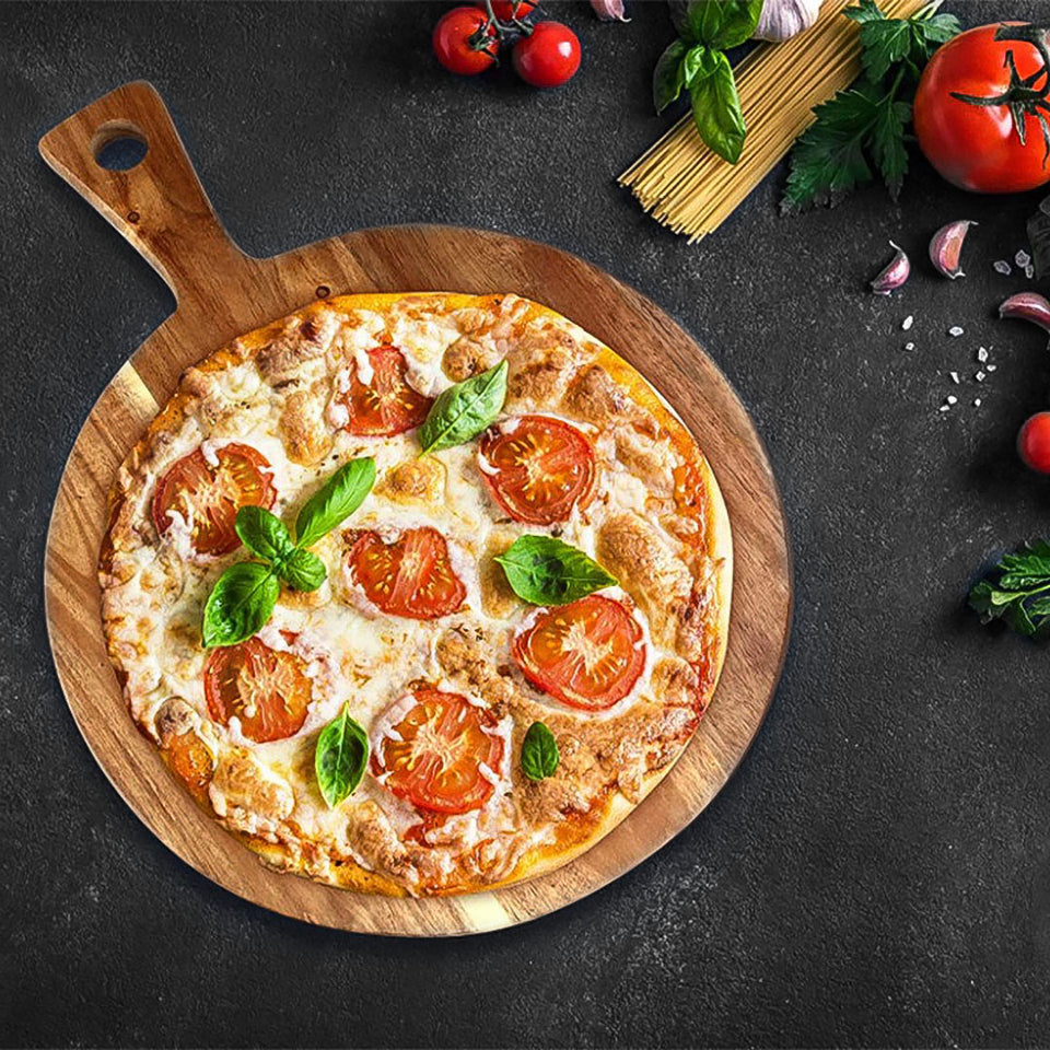 SOGA 42cm Round Premium Wooden Acacia Cutting Board Charcuterie Paddle