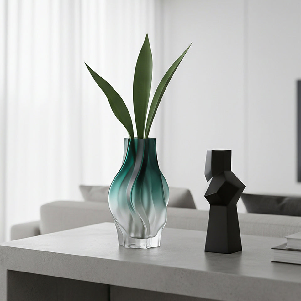SOGA 27cm Glass Vase Blue with Beautiful glass Bubble Texture Art Vases