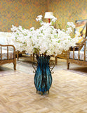 SOGA 51cm Blue Glass Oval Floor Vase with Metal Flower Stand