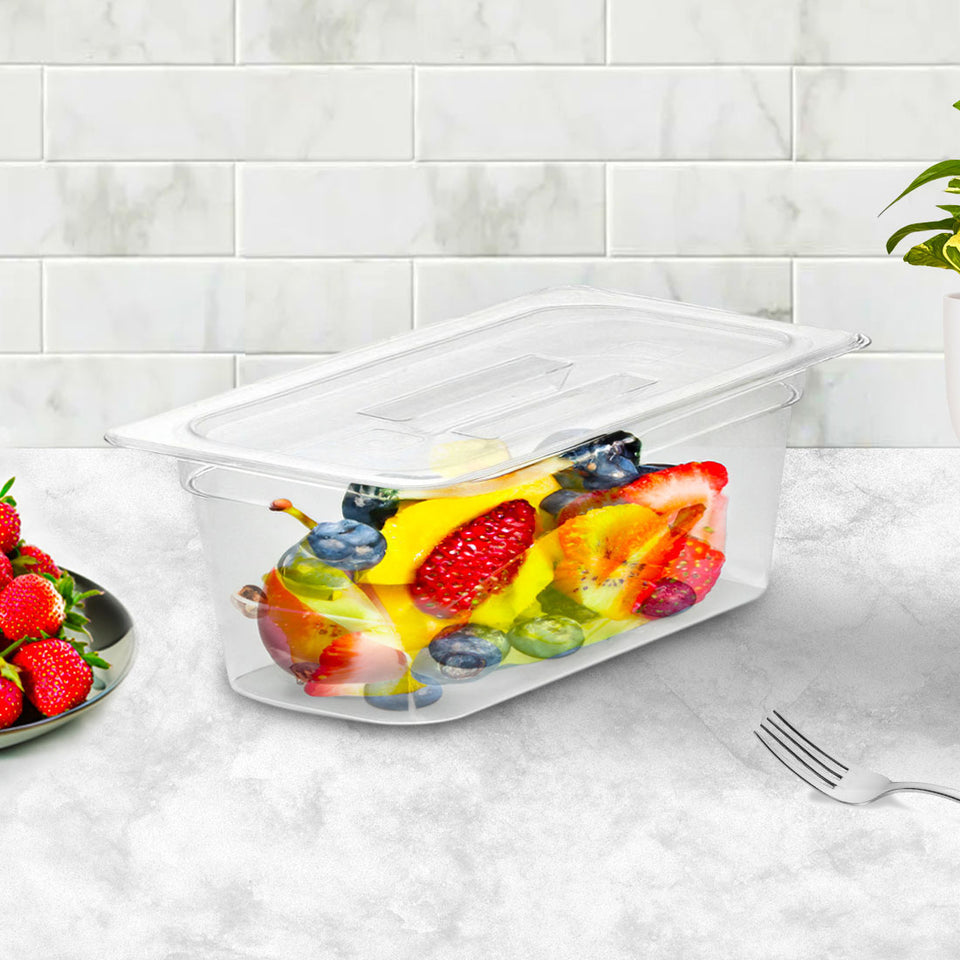 SOGA 4-Pack 100mm Clear Gastronorm 1/3 GN Pans with Lids