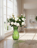 SOGA 51cm Green Glass Tall Floor Vase with 12pcs White Artificial Fake Flower Set