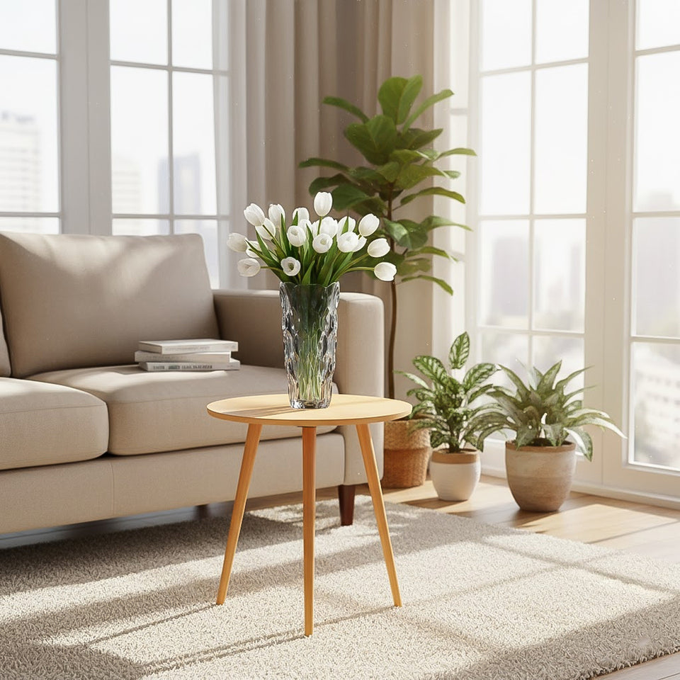 SOGA Home & Living Bundle – Walnut Side Coffee Table & Grey Glass Vase for Modern Home Decor