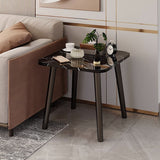 SOGA 2X 40cm Black Stone-Patterned Table Stone Pattern Compact Modern Design with Black Metal Legs