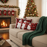 SOGA Christmas Bundle – Red Snowman Pillows & Green Diamond Knitted Throw Blanket