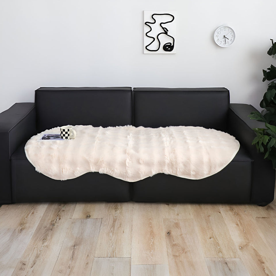 SOGA Four-seater Cream Faux Fur Throw Blanket 90x260cm Polyester