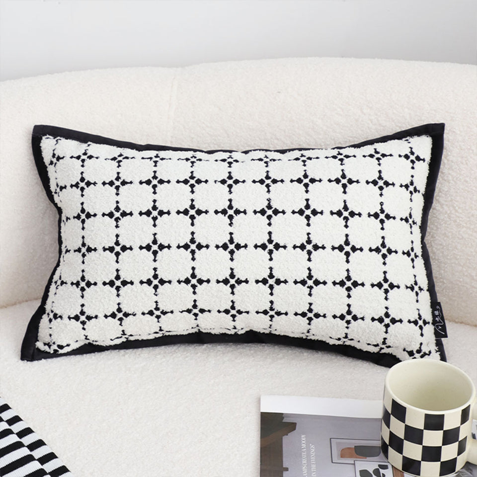 SOGA 2X 35cm Moroccan Black Cross Pattern Black Trim Decorative Throw Pillow