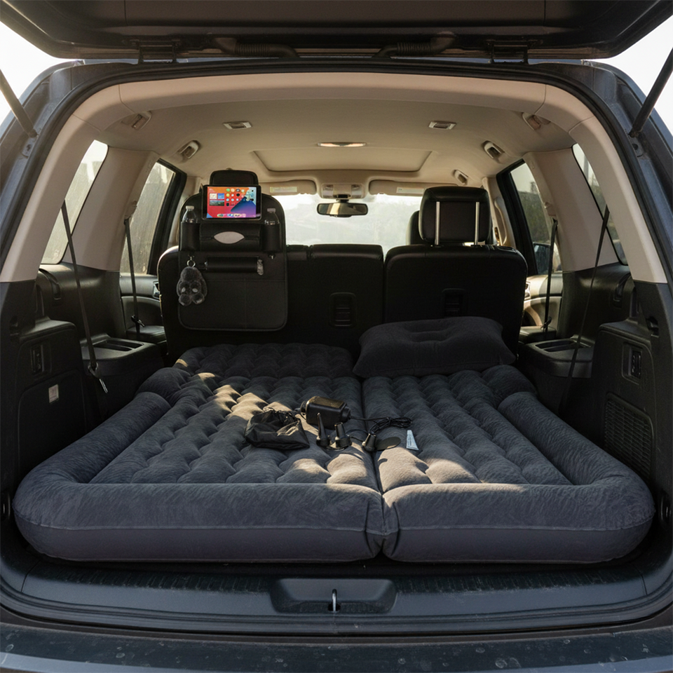 SOGA Car Bundle – Black Back Seat Storage Organizer & Portable Inflatable Boot Mattress