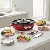 SOGA Kitchenware Bundle – 2-in-1 Electric Hot Pot BBQ Grill & Silver Plate Set with Grilling Plate