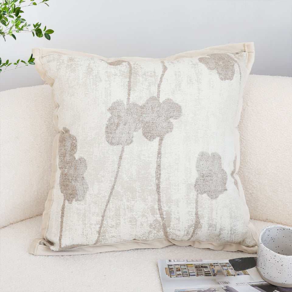 SOGA 45cm Botanical Beige Poppy Flower Print Linen Decorative Throw Pillow